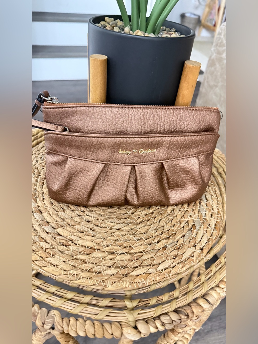 Juicy Couture Metallic Bronze Pleated Wristlet